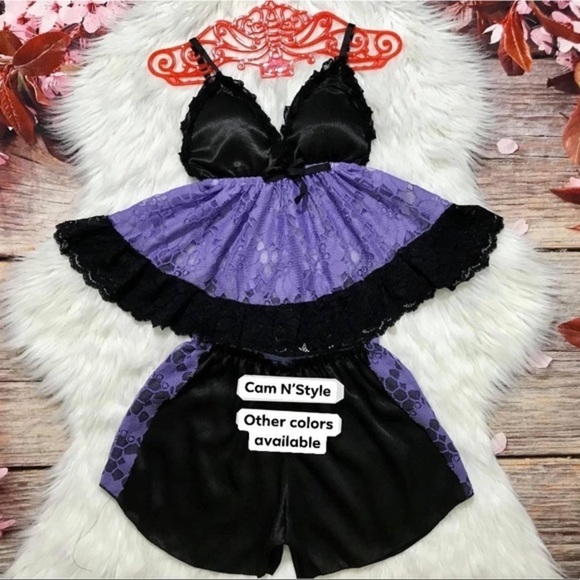 New sexy satin lace pajama set assorted color - Picture 2 of 7